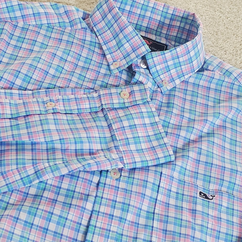 Vineyard Vines Button Down Shirt Size‎ M Blue Check Classic Fit Long Sleeve
